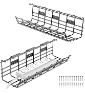 2 Pack Under Desk Cable Management Tray, 16.5'' Desk Cable Organizer Metal Wire Cord Management U...