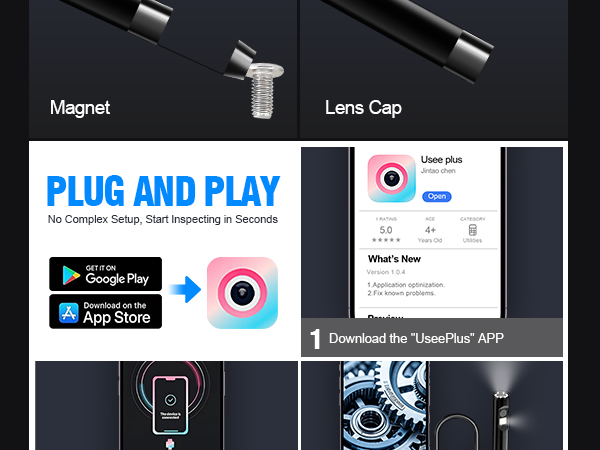 EASTBEAR Endoscope Camera with Light, 1920P HD Borescope with 8 Adjustable LEDs 12