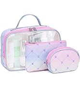 Bluboon 3 Pcs Makeup Bag Clear Travel Toiletry Bags TSA Approved Cosmetic Pouch for Girls Women W...