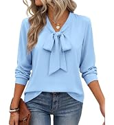 Zeagoo Blouses for Women Bow Tie Neck Chiffon Long Sleeve Shirt Work Tops | Business casual outfi...