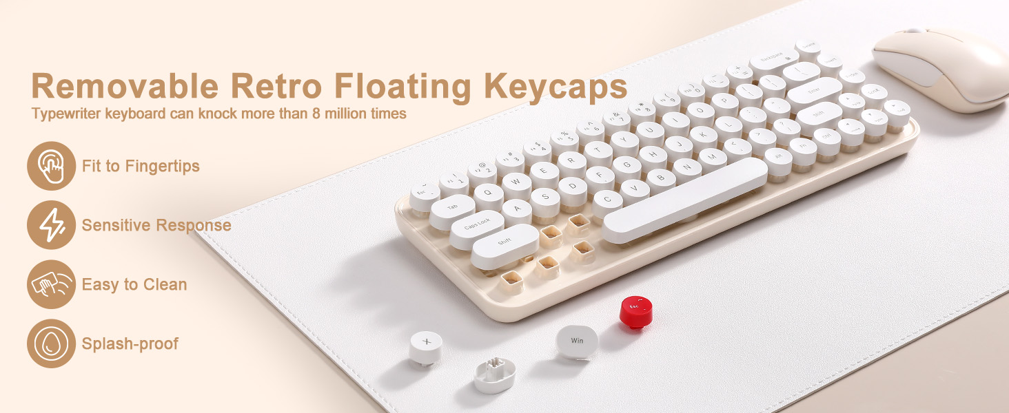 i68 Wireless Typewriter Keyboard and Mouse Combo