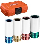 JU JIAN TEC 4-piece Impact Lug Nut Socket Set,1/2" Drive, Metric 17-19-21-22 mm, Thin Wall with C...