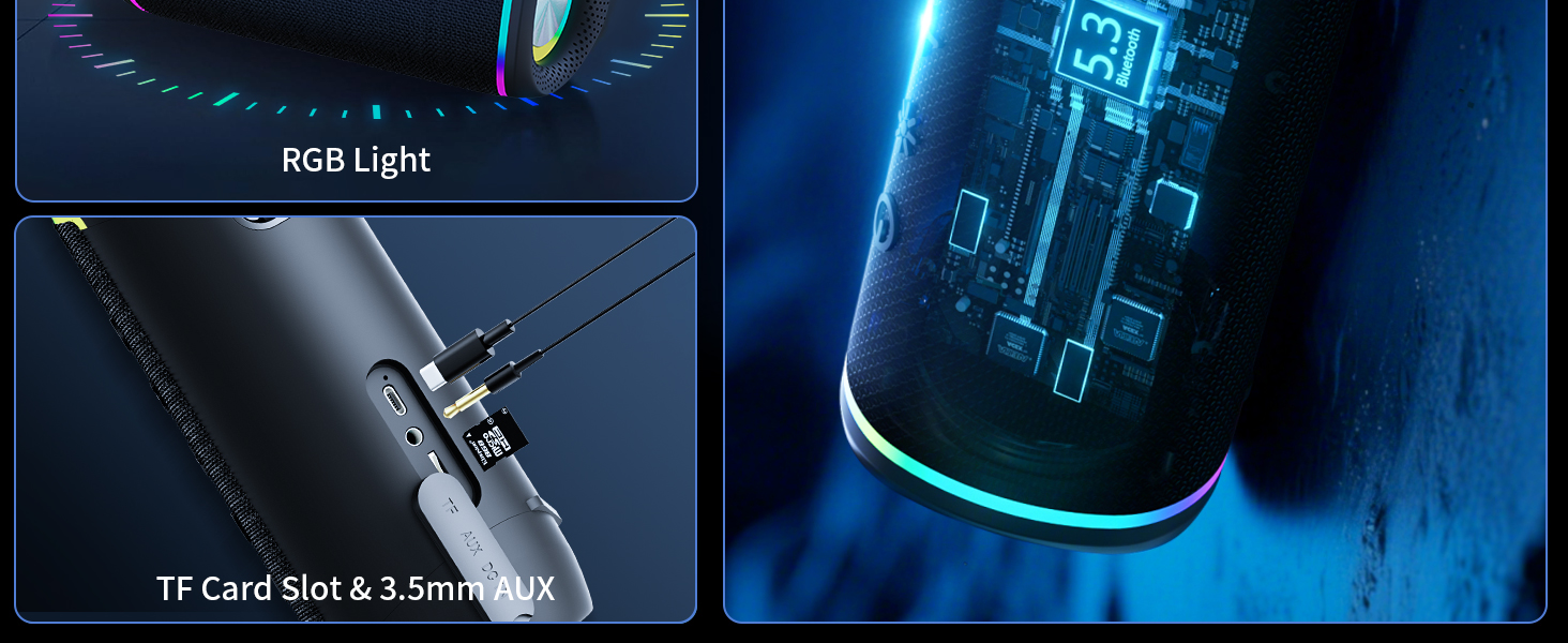 Bluetooth Speaker with HD Sound, Portable Wireless, IPX5 Waterproof, BT5.3, for Home/Party/Outdoor