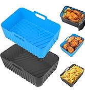 Silicone Air Fryer Liners Rectangle 2 Pack 8.0 Inch Airfryer Liners 8-10 QT Dual Air Fryer Liners...