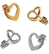 Two Pack Gold and Silver Heart Stud Earrings Small Heart Earrings for Women Heart Jewelry Gold He...
