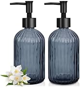 2 Pack Stripe Glass Soap Dispenser with Black Plastic Pump, 400ml Liquid Hand Soap Dispenser, Rus...