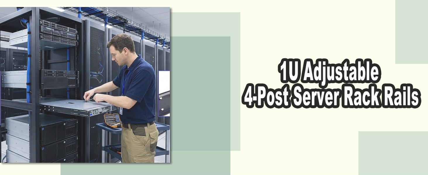 1U Adjustable 4-Post Server Rack Rails