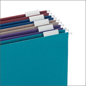 smead hanging file folders, letter size, 1/5 cut adjustable tabs closeup, poly tabs, office, home