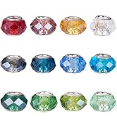 Craftdady 100Pcs Large Hole Faceted Glass European Spacer Beads 14x9mm Slide Charm Rondelle Beads...