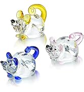 H&amp;D HYALINE &amp; DORA 3 Pack Glass Crystal Mouse Figurines Collectibles,Hand Blown Art Glass Animals...