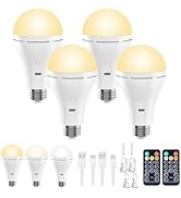 Brightown E26 Rechargeable Light Bulb with Remote and Timer, Battery Backup Bulb for Sconces and ...