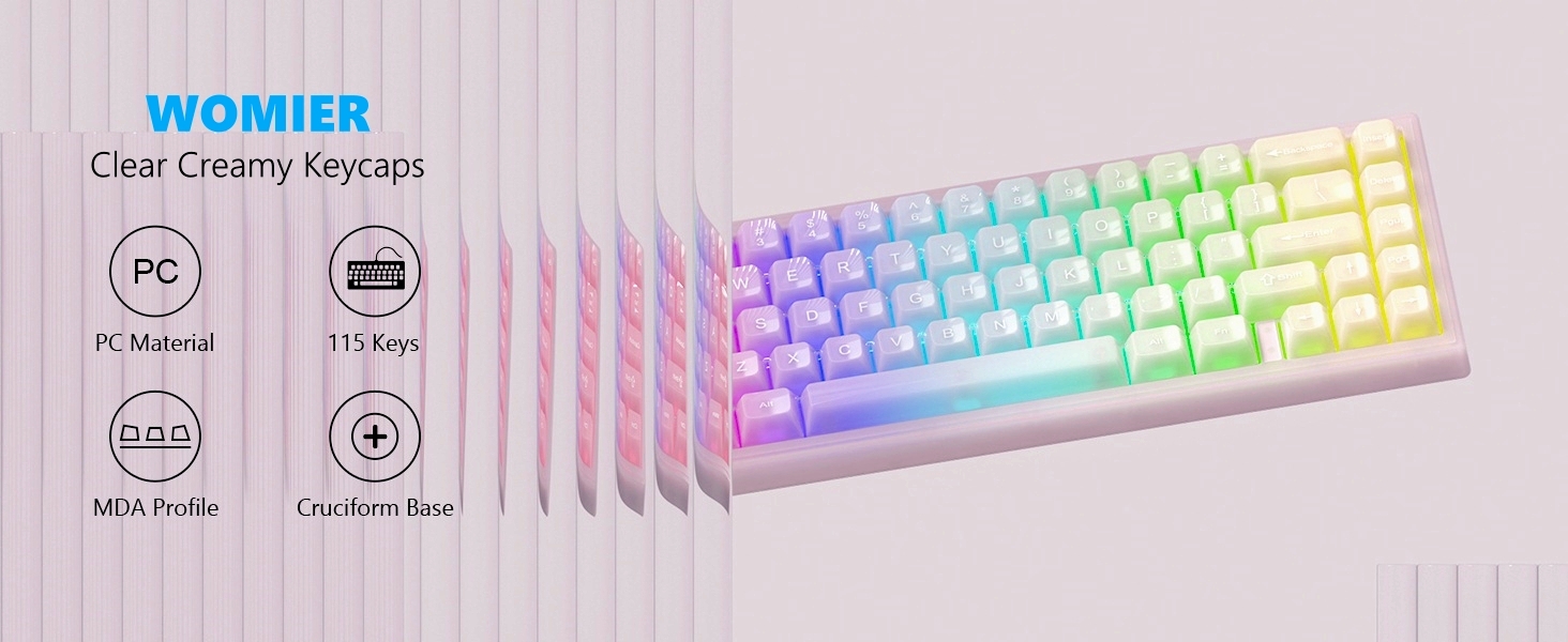 Keycaps Jelly Pink, Clear Cute Keycaps, Transparent Custom Cherry Profile Keyboard Key Cap