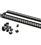 Iwillink 24 Port Blank Keystone Patch Panel with Blank Keystone Jack Inserts 1U 19'' Metal Rackmo...
