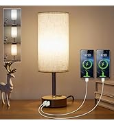 lifeholder Cylinder Touch Lamp, Dimmable USB Lamp Include One LED Bulb, Fabric Shade Lamp Built i...