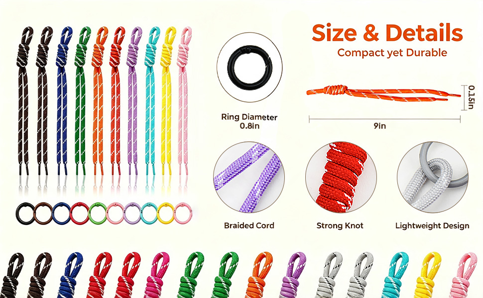 Thin Paracord Keychain Rope Bag Charms for Backpacks Handbags Rope Keychain Kit Paracord Keychains