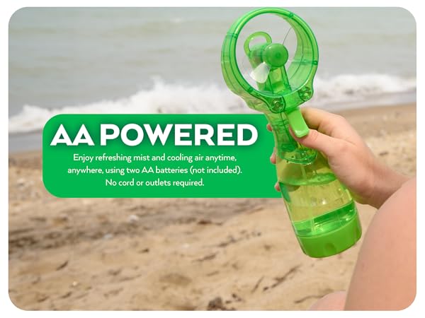 O2Cool Deluxe Misting Fan on Beach AA Powered