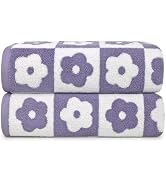 Jacquotha Cotton Bath Towels Pack of 2 with Lilac Checkered Floral Charm - Luxury Lightwieght Qui...