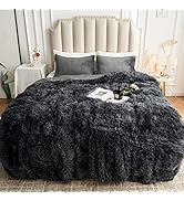 CHOSHOME Plush Shaggy Duvet Cover Queen Size, 3 PCS Fluffy Comforter Fuzzy Flannel Bedding Sets(1...