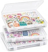 ALTABOMBA Clear Sticker Organizer Box with Snap Closure, 3 Pack Stackable Sticker Storage for Scr...