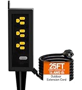 Outdoor Power Strip Weatherproof, ZZJ IP69 Grade Waterproof Surge Protector, 25 FT Outdoor Extens...