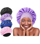 4Pcs Silk Hair Bonnets for Sleeping - Elastic Wide Band Satin Hair Wrap for Sleeping Black Women ...