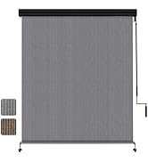 Shade&amp;Beyond Outdoor Roller Shades 8' W x 8' H Cordless Roll Up Blinds with Valance, Exterior Sha...