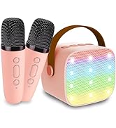 Mini Karaoke Machine for Kids Age 4-12, Bluetooth Speaker with 2 Wireless Microphone & LED Lights...