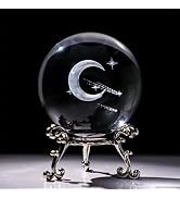 HDCRYSTALGIFTS 60mm (2.3 Inch) 3D Laser Engraved Half Moon &amp; Meteor Crystal Glass Ball with Metal...
