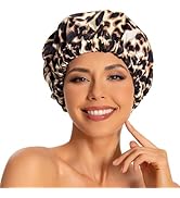 Reusable Shower Cap for Women, Large Waterproof Shower Bonnet Washable Elastic Band Bath Hair Hat...