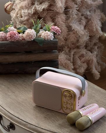 Mini Karaoke Machine for Kids, with 2 Wireless Microphone, Portable Bluetooth Speaker