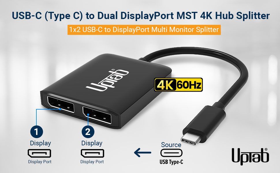 USB C to Display Port Dual Monitor Adapter Hub, 4K 60Hz Dual Display Port Multi Monitors Splitter