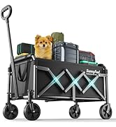SUNNYFEEL Lightweight Folding Wagon Cart, 350LBS Portable Wagon Carts Foldable for Shopping Campi...