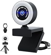 USB HD 1080P Video Webcam,with Ring Ligh and Microphoneand Rotatable Tripod&amp; Privacy Cover for PC...