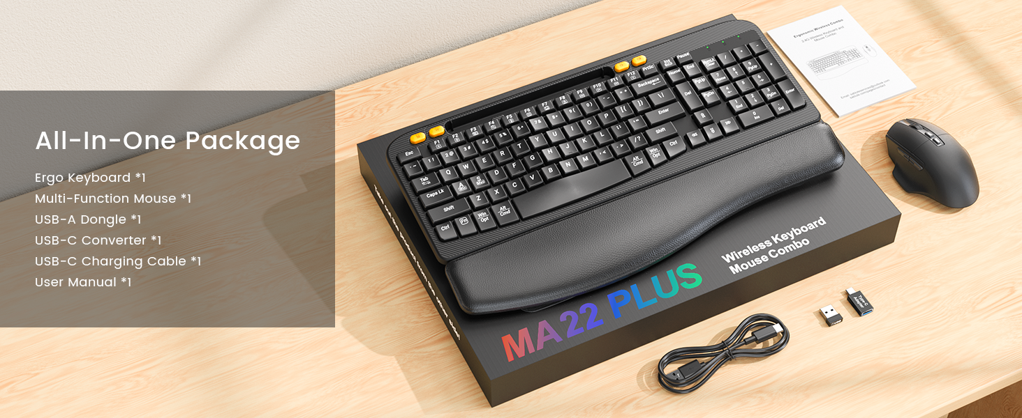 keyboard and mouse ergonomic wireless combo