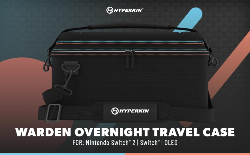 Black travel case for Nintendo Switch 2 with handle, shoulder strap, and compartments.