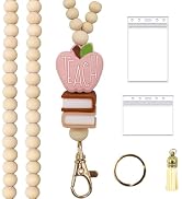 Wooden Beaded Lanyard, Teacher Lanyard with ID Holder, Lanyards for Id Badges Women, Fashion Pink...