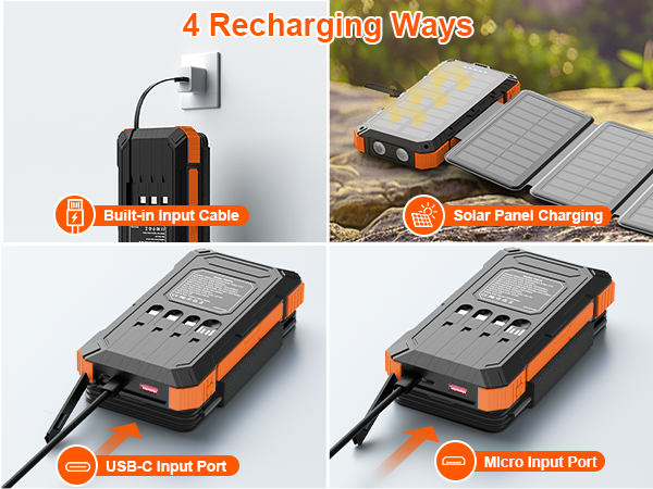 Solar Charger Power Bank 49800mAh with 4 Built-in Cables &amp;amp; 3 Foldable Panels