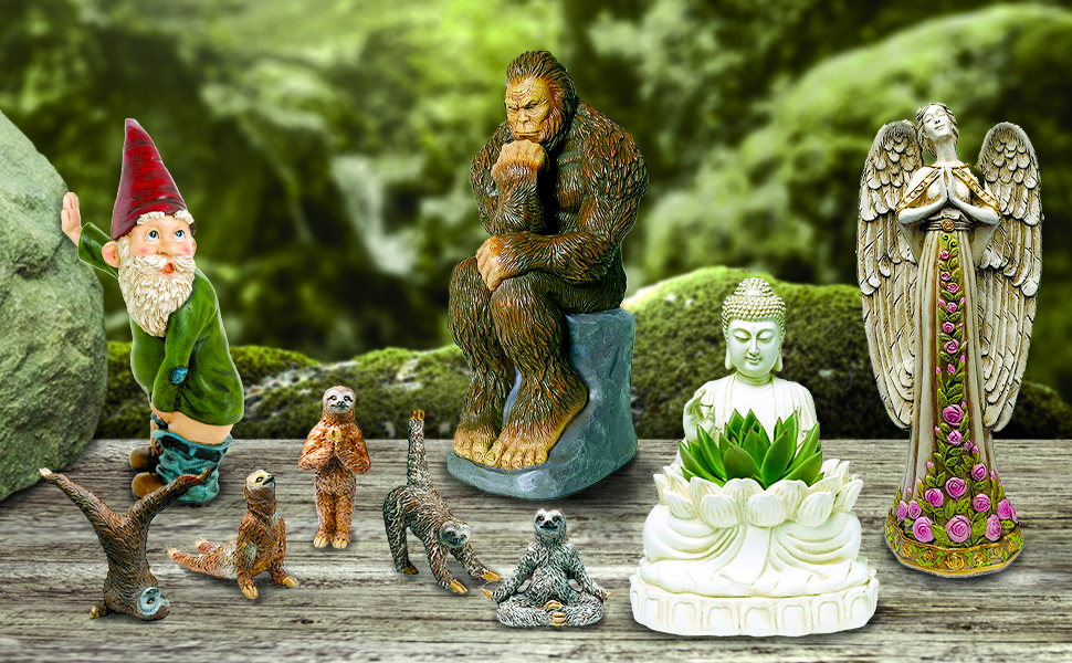 figurines angel gnome bigfoot buddha sloths