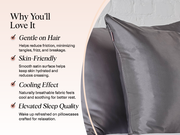Kitsch Satin Pillowcase Standard Charcoal 2pcs