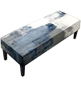 MCALK Blue Stretch Dining Bench Cover, Washable Abstract Bench Seat Protector Cover,Anti-Dust Rem...