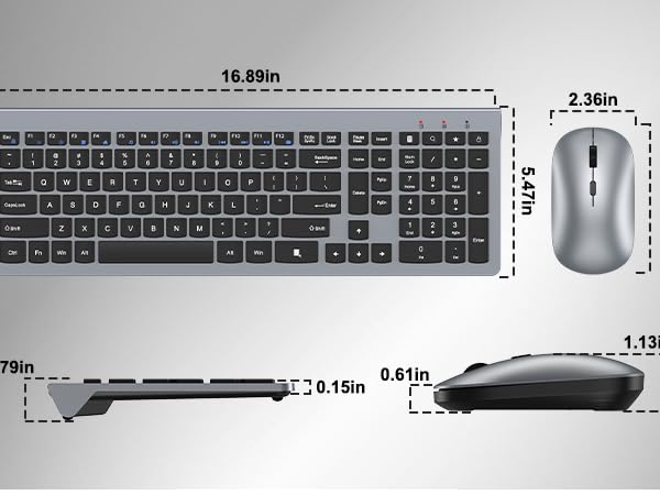 Wireless Keyboard and Mouse Combo, Ultra-Slim Full Size Silent Ergonomic Keyboard Mouse