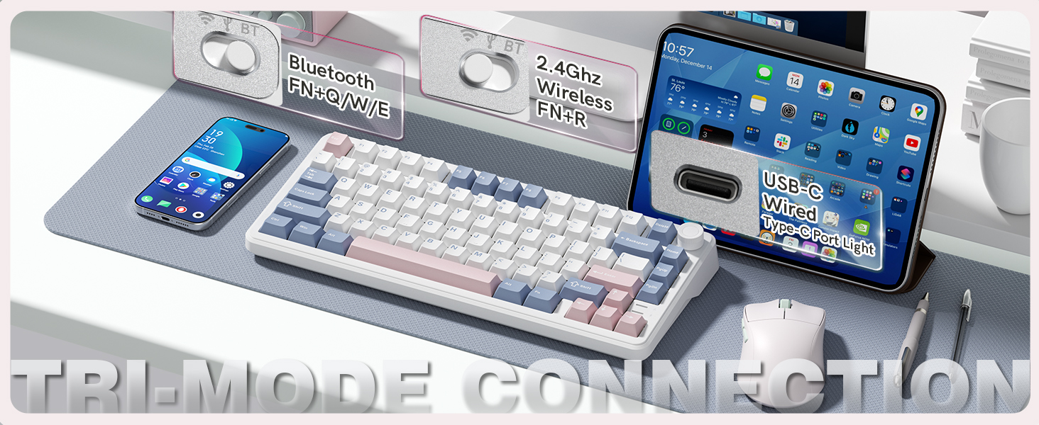 Features overview of the Keporia L75 wireless mechanical keyboard