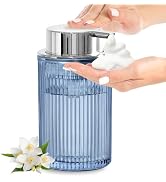 KASUNTING Blue Glass Foaming Soap Dispenser, Ribbed Foam Hand Soap Dispenser for Bathroom, 11 Fl ...