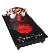 WABK Electric Cooktop 2 Burners, 12'' Electric Stove Top with Plug in, Sensor Control Countertop ...