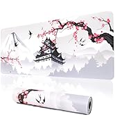 Japanese Cherry Blossom White Gaming Mouse Pad, XXL Large Gaming Laptop Anime Mouse Pad, Sakura B...