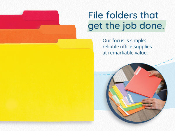 File folder features with image of orange file folders