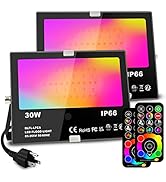 MELPO 30W Led Flood Light Outdoor 300W Equivalent, Color Changing RGB Lights with Remote, 120 RGB...