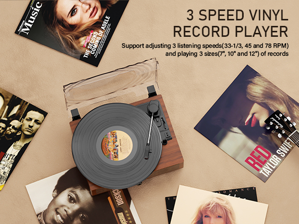 3 speed vinyl record player