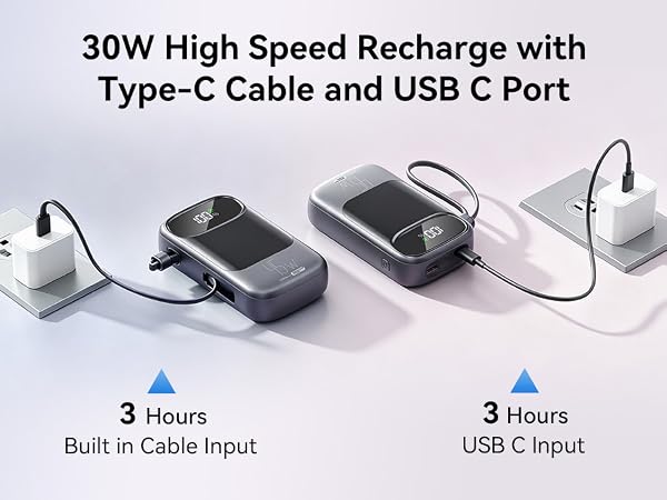 30W PD fast input recharges the 20000mAh battery in just 3 hours