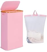 iEGrow 60L Slim Laundry Hamper, Narrow Laundry Basket with Lid,Foldable Clothes Hamper with Bambo...